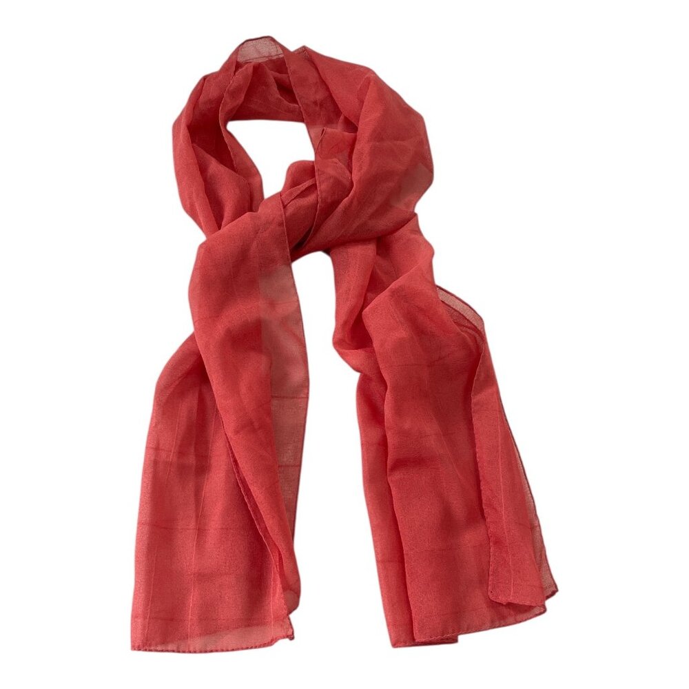 Vintage Grid Sheer Red Scarf Made in Italy Lightweight Polyester Wrap Y2K Era